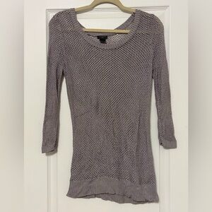 ANN TAYLOR Gray Open Knit Crochet Scoop Neck Top